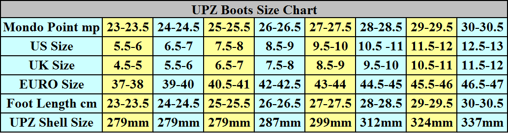 Snow Boot Size Chart